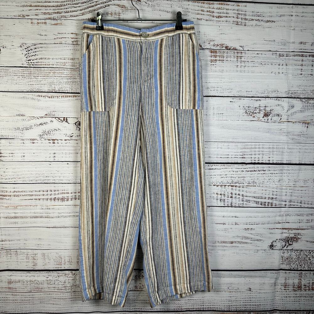 Womens Karen Kane White Tan Stripe Boho Wide Leg Crop Pants Casual Flowy Size S